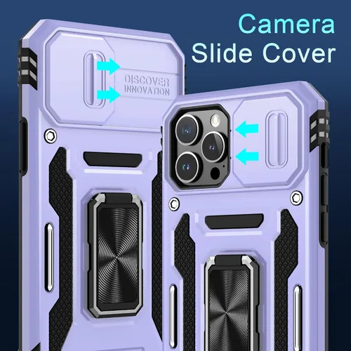 Vista 307 de DEERLAMN Funda para iPhone Xs Max con funda deslizante para cámara + protector de pantalla, soporte giratorio de anillo de grado militar a prueba