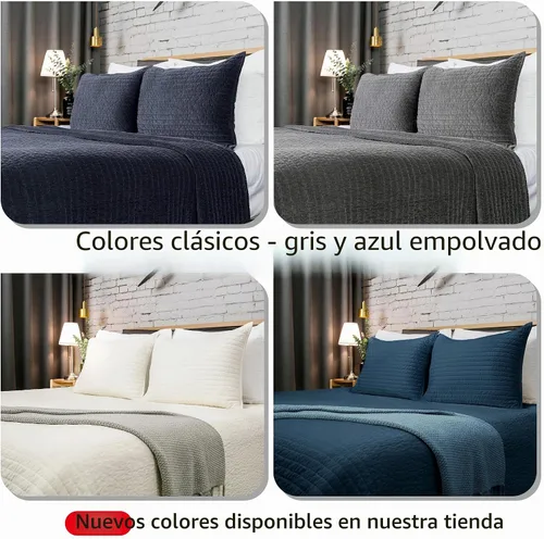 Vista 4 de Elegant Life Home Edredón reversible de terciopelo de algodón real con costura picada - Edredón tamaño Queen - 88 x 92 pulgadas, azul polvoriento