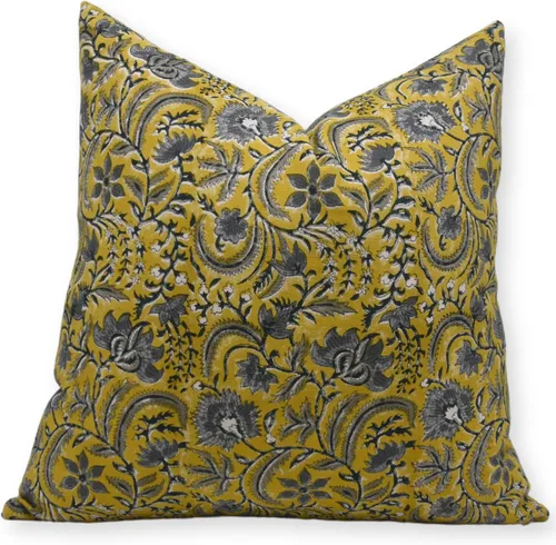 Vista 7 de Funda de cojín hecha a mano con estampado de bloques de 14 x 14 pulgadas, de lino puro, para otoño, verano, decoración de primavera para sofá, cama