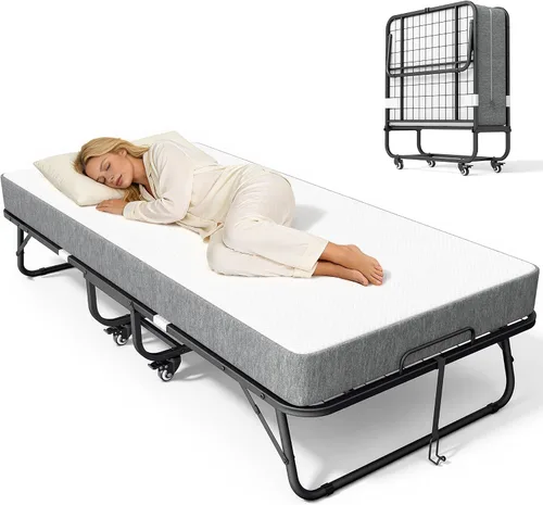Vista 9 de INTERGREAT Cama plegable con colchón, cama plegable portátil de 75.2 x 31.5 pulgadas para adultos, cama plegable con colchón de 5 pulgadas