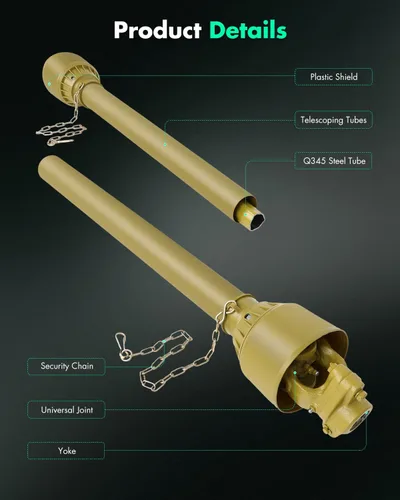 Vista 27 de SCITOO Amarillo 39"-62.5" Eje de la toma de fuerza, 1-3/8" Eje de transmisión de la TDF 6 ranuras ambos extremos Eje de la línea de transmisión