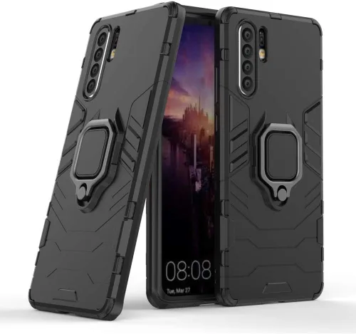 Vista 4 de Funda de teléfono para Huawei P30 Pro con protector de pantalla de vidrio templado y soporte magnético para anillo soporte soporte delgado