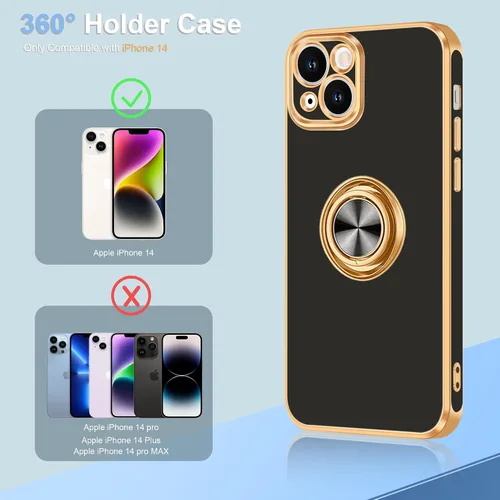 Vista 6 de Fingic Funda para iPhone 14 [con soporte de anillo de 360°] [Soporte magnético para automóvil] Funda de teléfono con soporte para teléfono