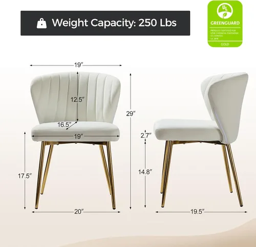 Vista 2 de TINA'S HOME Juego de 2 sillas decorativas, sillas laterales de terciopelo glamoroso con patas doradas, sillas de comedor tapizadas de mediados