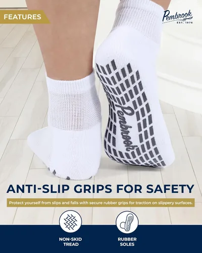 Vista 3 de Pembrook 6 pares de calcetines tobilleros diabéticos para hombres y mujeres con agarres, calcetines de neuropatía de 12 colores para hombres