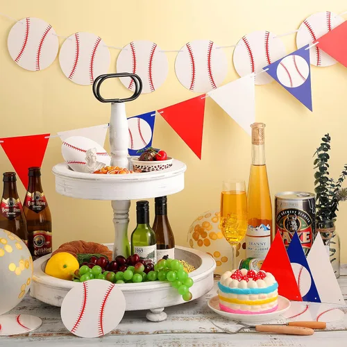 Vista 7 de Zonon 4 piezas de decoraciones de fiesta de béisbol, pancarta de béisbol, pelota deportiva, fiesta de cumpleaños, guirnalda de papel (estilo béisbol)