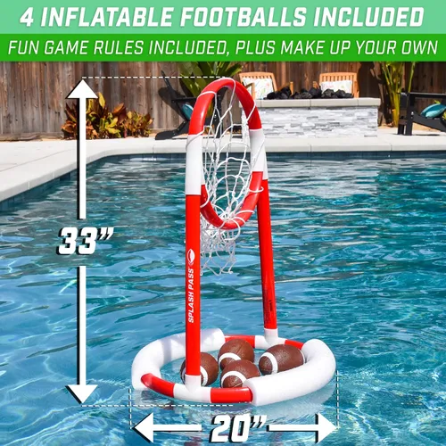 Vista 3 de GoSports Splash Pass - Juego de fútbol flotante para piscina, incluye aro, 4 balones de fútbol y bomba