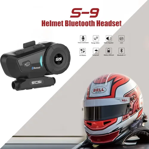 Vista 2 de S-9 - Auriculares Bluetooth para casco de motocicleta de 6,561.7 ft, 6 intercomunicadores, auriculares Bluetooth para motocicleta con cancelación