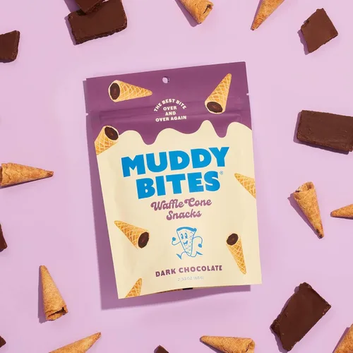 Vista 6 de Muddy Bites - Chocolate Oscuro - Bocados de Cono de Waffle Rellenos Tamaño Bocado para Aperitivo o Postre Hechos con Azúcar de Caña, Kosher