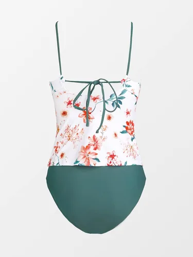 Vista 6 de CUPSHE Traje de baño tankini de dos piezas para mujer fruncido con control de abdomen lazo floral