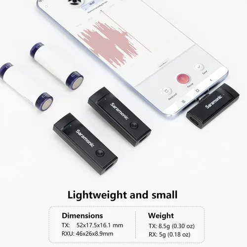Vista 5 de Saramonic Micrófono inalámbrico para Android, Blink GO-U2 Micrófono inalámbrico Lavalier con cancelación de ruido para dispositivos