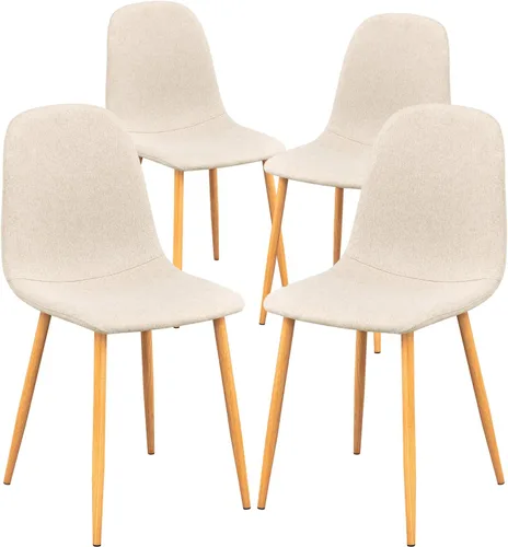 Vista 12 de FurnitureR Juego de 4 sillas de comedor, asiento de comedor tapizado de tela de felpilla con patas de metal resistentes, sillas laterales de Beige