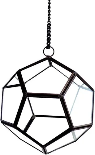 Vista 4 de WGV - Maceta geométrica colgante de terrario de 5.5 pulgadas de ancho y 6 pulgadas de alto, marco negro de cristal transparente, marco negro, planta