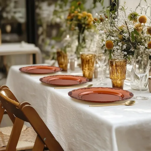 Vista 9 de U-QE 100 platos de plástico ámbar – Platos de plástico marrón transparente desechables resistentes – platos desechables para fiestas, incluyendo 50