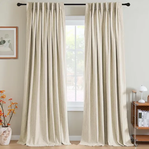 Vista 3 de H.VERSAILTEX Cortinas opacas plisadas completas de lino con mezcla de felpilla de 84 pulgadas, 2 paneles para dormitorio, aislamiento térmico