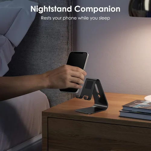 Vista 6 de [Versión actualizada de Solid] OMOTON Desktop Cell Phone stand Tablet Stand avanzada, 4mm de grosor de aluminio soporte para teléfono celular