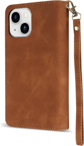 Vista 4 de ZZXX Funda tipo cartera para iPhone 14 Plus con [Bloqueo RFID] Ranura para tarjetas Cuero PU suave premium con cremallera tipo folio plegable