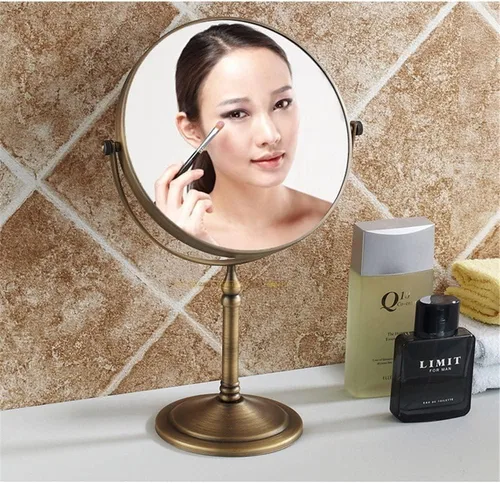 Vista 9 de Leyden Espejo de maquillaje de latón antiguo, espejo de tocador de aumento 3X, doble cara, 7.8 pulgadas, accesorios de baño