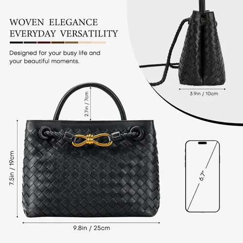 Vista 3 de Woven Tote Bag for Women Leather Shoulder Handbag Designer Top Handle Purses
