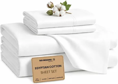 Vista 39 de SGI bedding Sábanas 100% algodón egipcio tamaño individual – Sábanas refrescantes, ropa de cama blanca suave y transpirable, ropa de cama de lujo