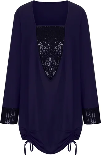 Vista 4 de Sudadera de manga larga con cuello cuadrado para mujer, diseño de lentejuelas, sexy, para fiesta, fiesta, vestido
