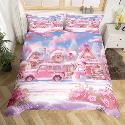 Vista 17 de Juego de funda de edredón con diseño de ciervo de cabaña, tamaño twin, juego de ropa de cama rústica de tablón de madera de árbol de Navidad