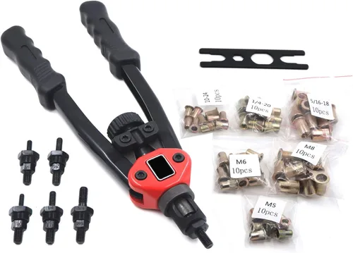 Vista 6 de Remachadora de tuerca manual 12.992 in 13" Kit de pistola de remache Herramienta de ajuste de rosca remachadora NutSert Remachado métrico SAE