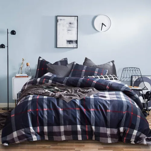 Vista 20 de Houseri Juego de funda de edredón de tamaño individual a cuadros azul claro y blanco para niños, juego de cama azul bebé para niños y niñas, juego