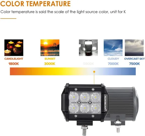 Vista 5 de Auxbeam Barra de luz LED de 4 pulgadas, 18 W, 18 W, haz de inundación, luz de conducción todoterreno para SUV, ATV, UTV, camiones, camionetas
