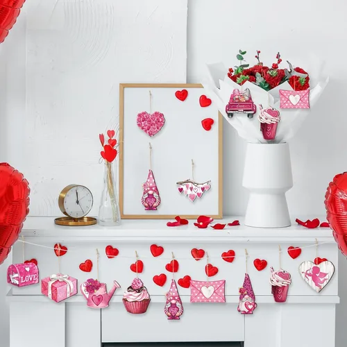 Vista 3 de 24 adornos colgantes rosados de San Valentín – Sobre de corazón para tartas de autos, regalos de rociadores enanos para decoración del día de San