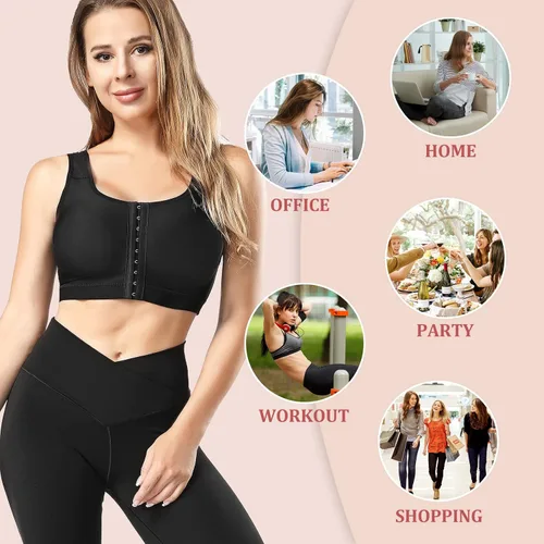 Vista 6 de Urheiluer Sujetador posoperatorio para mujer, cierre frontal, corrector de postura de compresión, moldeador, camisetas sin mangas, soporte