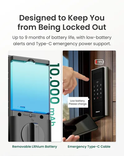 Vista 7 de DESLOC Smart Lock K140 Plus con reconocimiento de vena de palma, cerradura de puerta de entrada sin llave con cerrojo de teclado, control