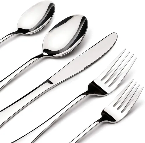 Vista 8 de Juego de cubiertos de 60 piezas para 12, cubiertos de acero inoxidable resistente, incluye cuchillo de carne, tenedor y cuchara, apto