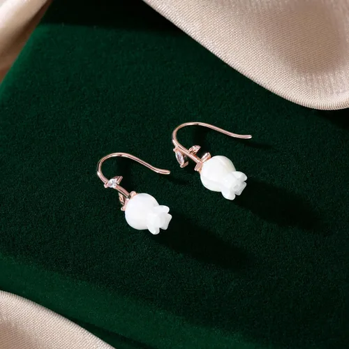 Vista 5 de Reffeer Aretes de plata de ley 925 maciza con diseño de flores para mujer