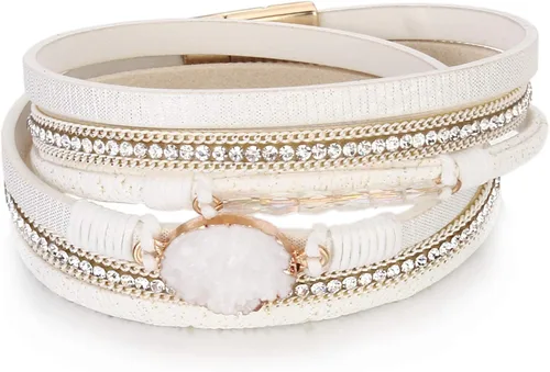 Vista 264 de FANCY SHINY - Pulsera de cuero estilo bohemio, pulsera de cuentas de cristal con cierre magnético, regalos de joyería para mujer