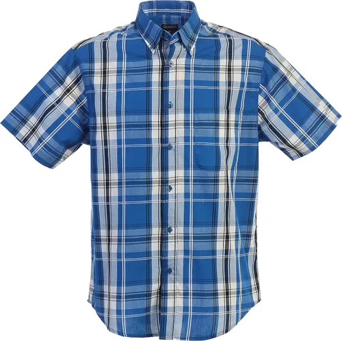 Vista 14 de Gioberti Men's Casual Plaid Button Down Short Sleeve Shirt 1162 - Royal / Negro / Gris