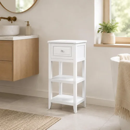 Vista 8 de Elegant Home Fashions Dawson gabinete sobre piso, Madera, Blanco