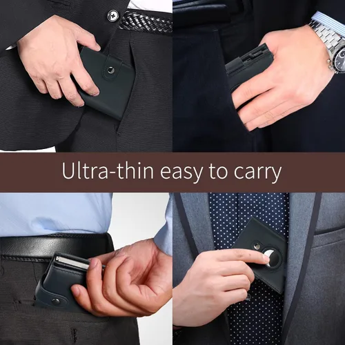 Vista 6 de FALAN MULE Cartera pequeña para mujer, de piel auténtica, plegable, compacta, con bloqueo RFID, pequeña cartera para mujer, ZB-azul profundo