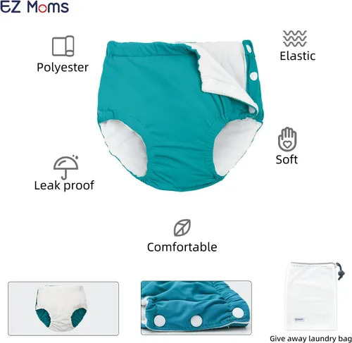 Vista 2 de EZ Moms Paquete de 2 pañales de natación reutilizables para bebés, pañales de natación suaves y sedosos, pañales de natación lavables para bebés