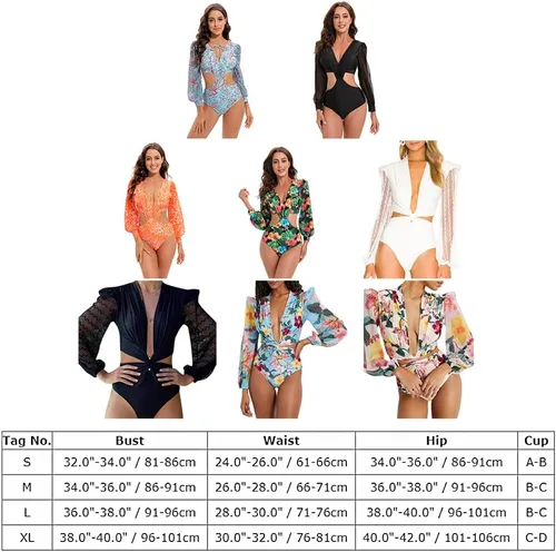 Vista 6 de ODIZLI Traje de baño de una pieza de manga larga abombada para mujer con cuello en V 2023