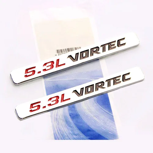 Vista 4 de Yoaoo Paquete de 2 emblemas OEM negros 5.3L Vortec para capó. Placa de motor compatible con Silverado Z71 Sierra 2