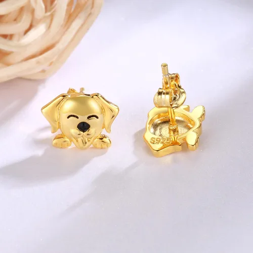 Vista 2 de Aretes hipoalergénicos de plata de ley 925 con diseño de hongos y animales, conejo, cerdo, vaca, nutria, ciervo, para mujer