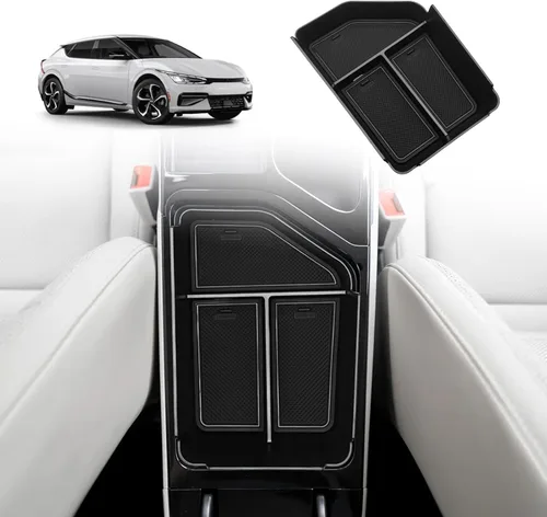 Vista 8 de BestEvMod Bandeja organizadora de consola central inferior compatible con Kia EV6 2022-2026, caja de almacenamiento de accesorios interiores