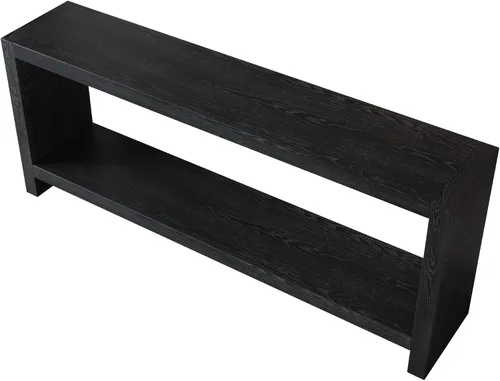 Vista 7 de LUMISOL Mesa de sofá de granja para detrás del sofá, mesa de entrada rústica de 2 niveles con chapa de madera, mesa consola rectangular delgada
