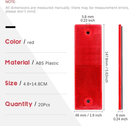 Vista 2 de Swpeet Reflector rectangular de plástico rojo universal adhesivo para coche, reflectores de puerta, reflectores de puerta para interior rojo, placa
