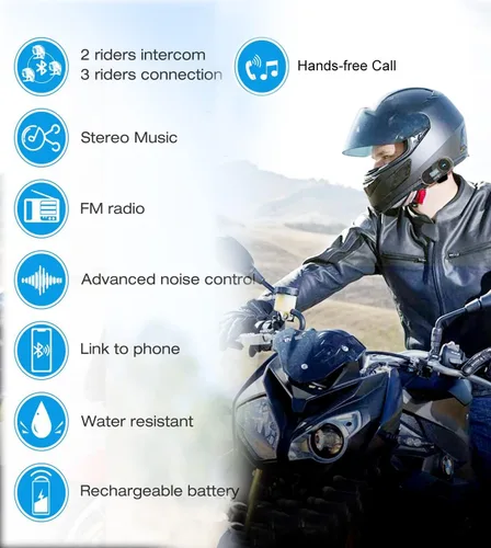 Vista 2 de FreedConn TCOM-SC - Auriculares de comunicación con Bluetooth para casco de motociclista, Negro