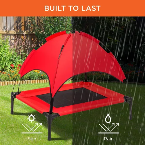 Vista 5 de Cama de malla elevada para perro Best Choice Products, con toldo desmontable, bolsa de viaje, tela transpirable., 30 pulgadas, Rojo