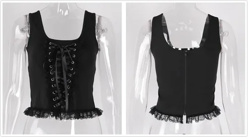Vista 23 de Camisetas sin mangas góticas para mujer, camisola gótica Y2k