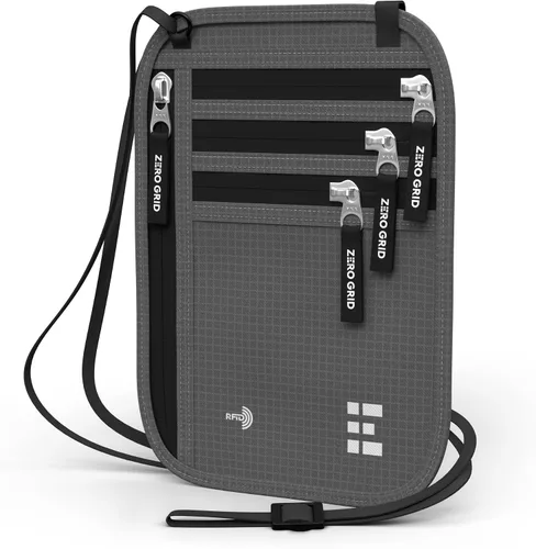 Vista 46 de Cartera para el cuello para viajes y pasaporte con bloqueo RFID, delgada y fácil de ocultar, bolsa de viaje de nailon para hombres y mujeres