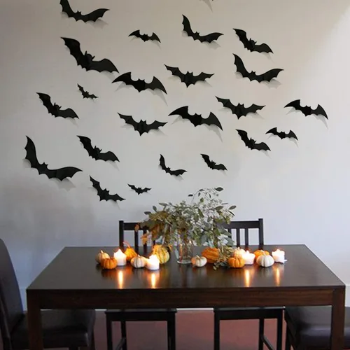 Vista 2 de encavy 68 piezas de decoración de pared de murciélagos, decoraciones de Halloween, calcomanías de murciélago 3D, decoración de Halloween, decoración
